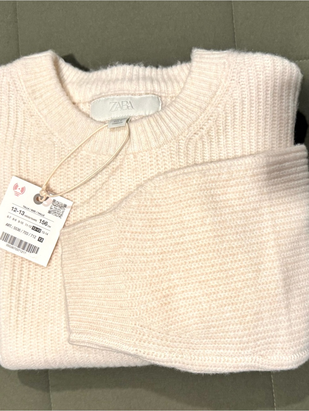 Zara Cream Ribbed Crewneck Sweater
